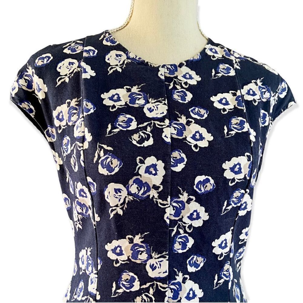 GAP Floral Navy Linen Cotton Cap Sleeve Mini Dress 2 - Picture 5 of 9